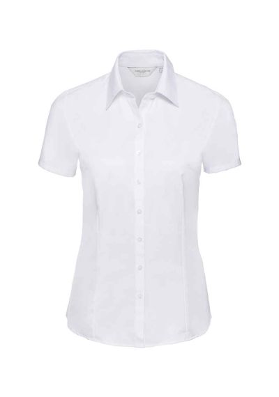 Russell Collection Ladies Short Sleeve Herringbone Shirt
