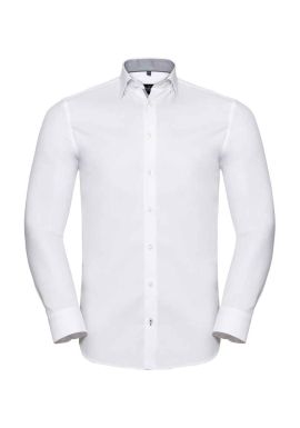 Russell Collection Long Sleeve Contrast Herringbone Shirt