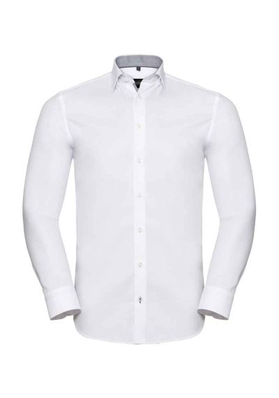 Russell Collection Long Sleeve Contrast Herringbone Shirt