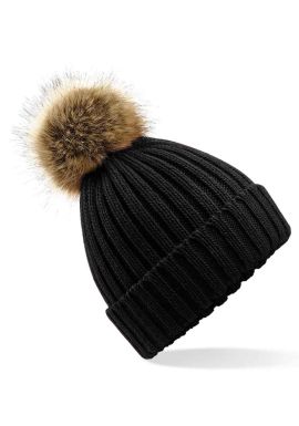 Beechfield Faux Fur Pop Pom Chunky Beanie