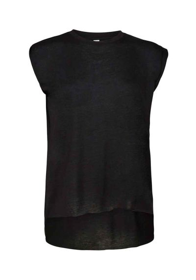 Bella Ladies Flowy Rolled Cuff Muscle T-Shirt