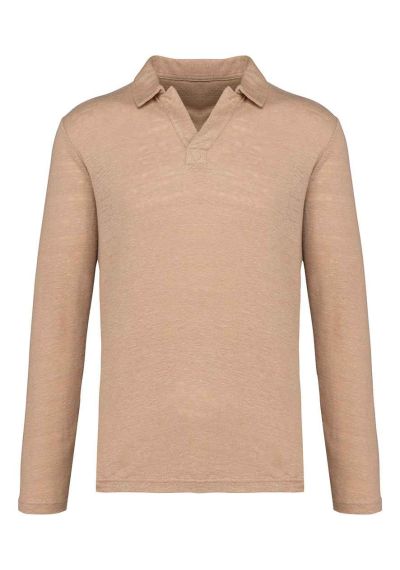 Native Spirit Long Sleeve Linen Polo Shirt
