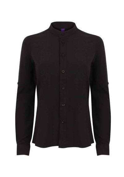 Henbury Ladies Mandarin Roll Sleeve Anti-Bac Wicking Shirt