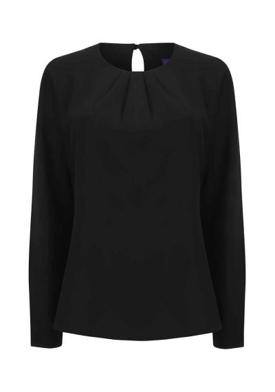 Henbury Ladies Pleat Front Long Sleeve Blouse
