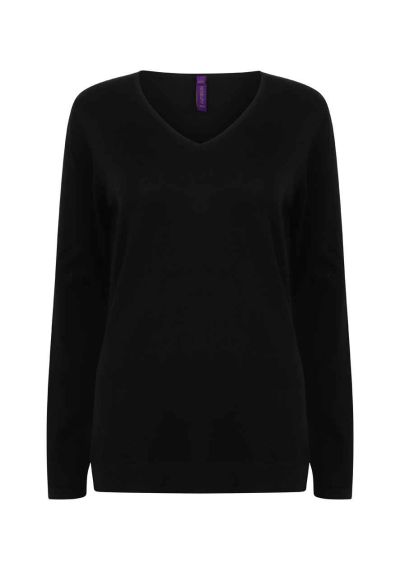 Henbury Ladies Lightweight Cotton Acrylic V Neck Sweater