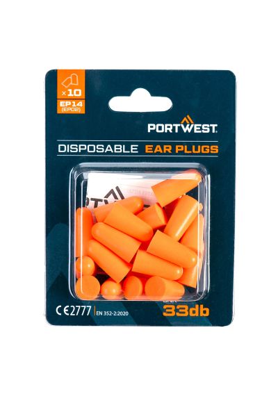 Portwest PU Foam Ear Plugs Blister Pack (Pack of 10) EP14
