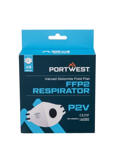 Portwest FFP2 Valved Dolomite Fold Flat Respirator (Pack of 3) P210