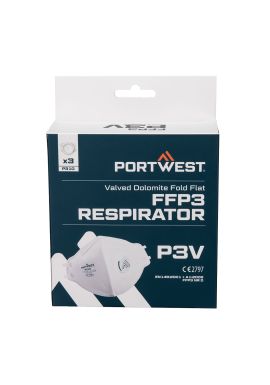 Portwest FFP3 Valved Dolomite Fold Flat Respirator (Pack of 3) P310